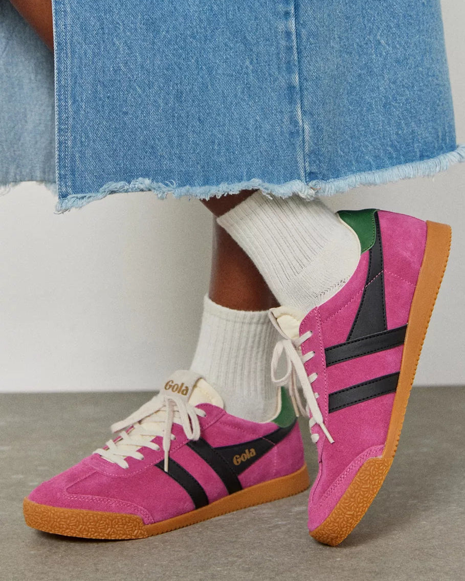 Gola 女款 Elan 真皮運動鞋 (桃紅色 + 黑色 + 常青綠)